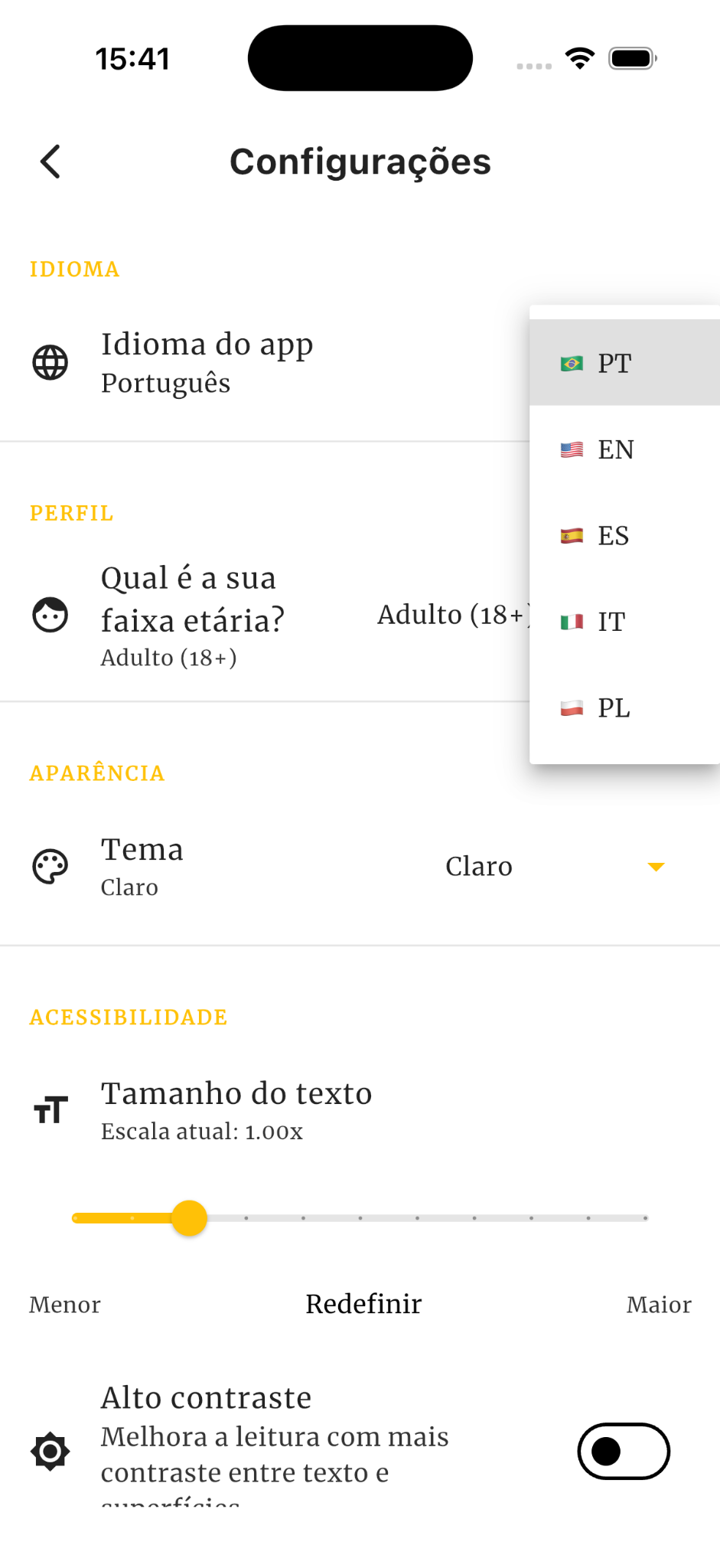 Configuração de idioma do Examen